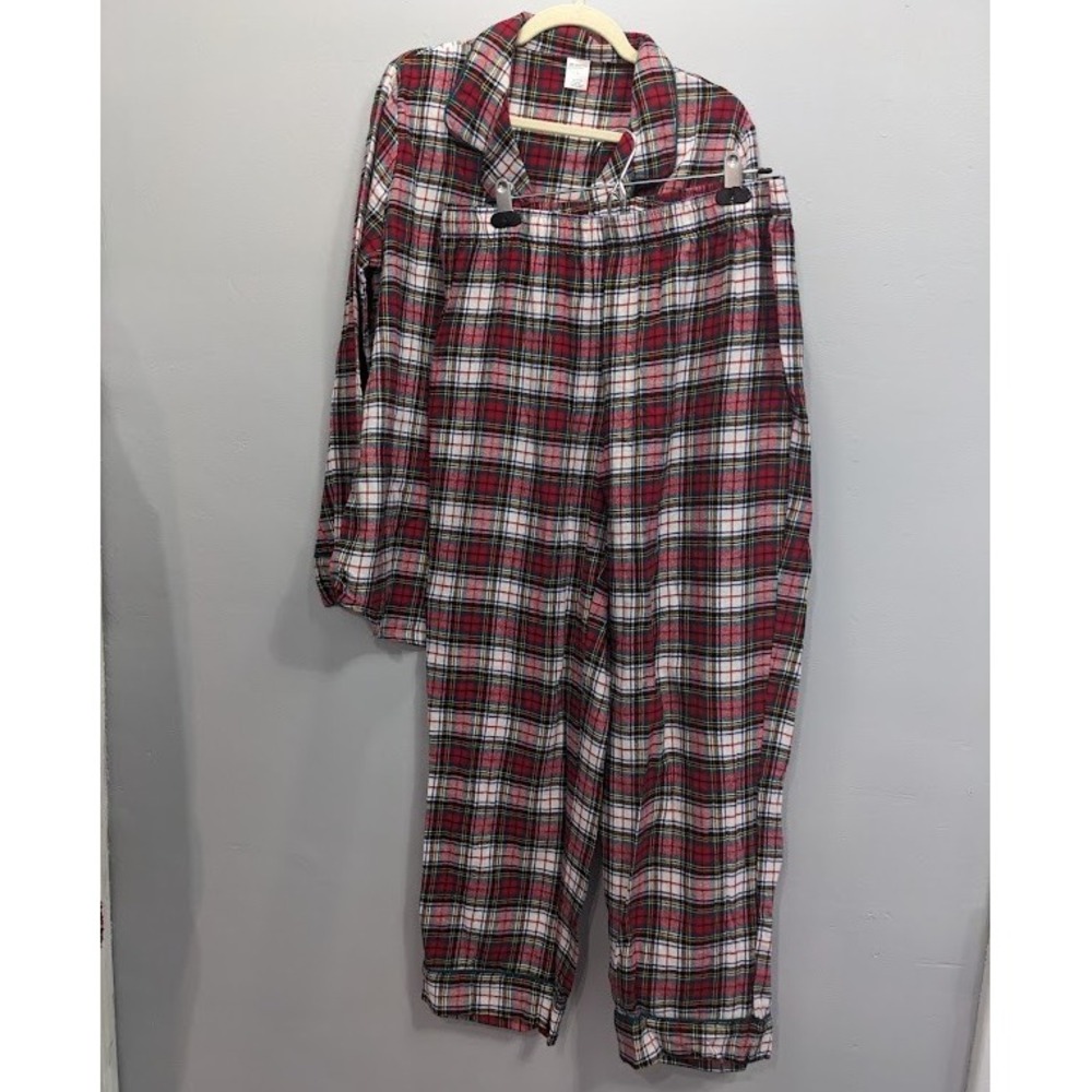 Liz‎ Claiborne Plaid Flannel Pajama Set Cotton Red Green & White Classic Comfy L